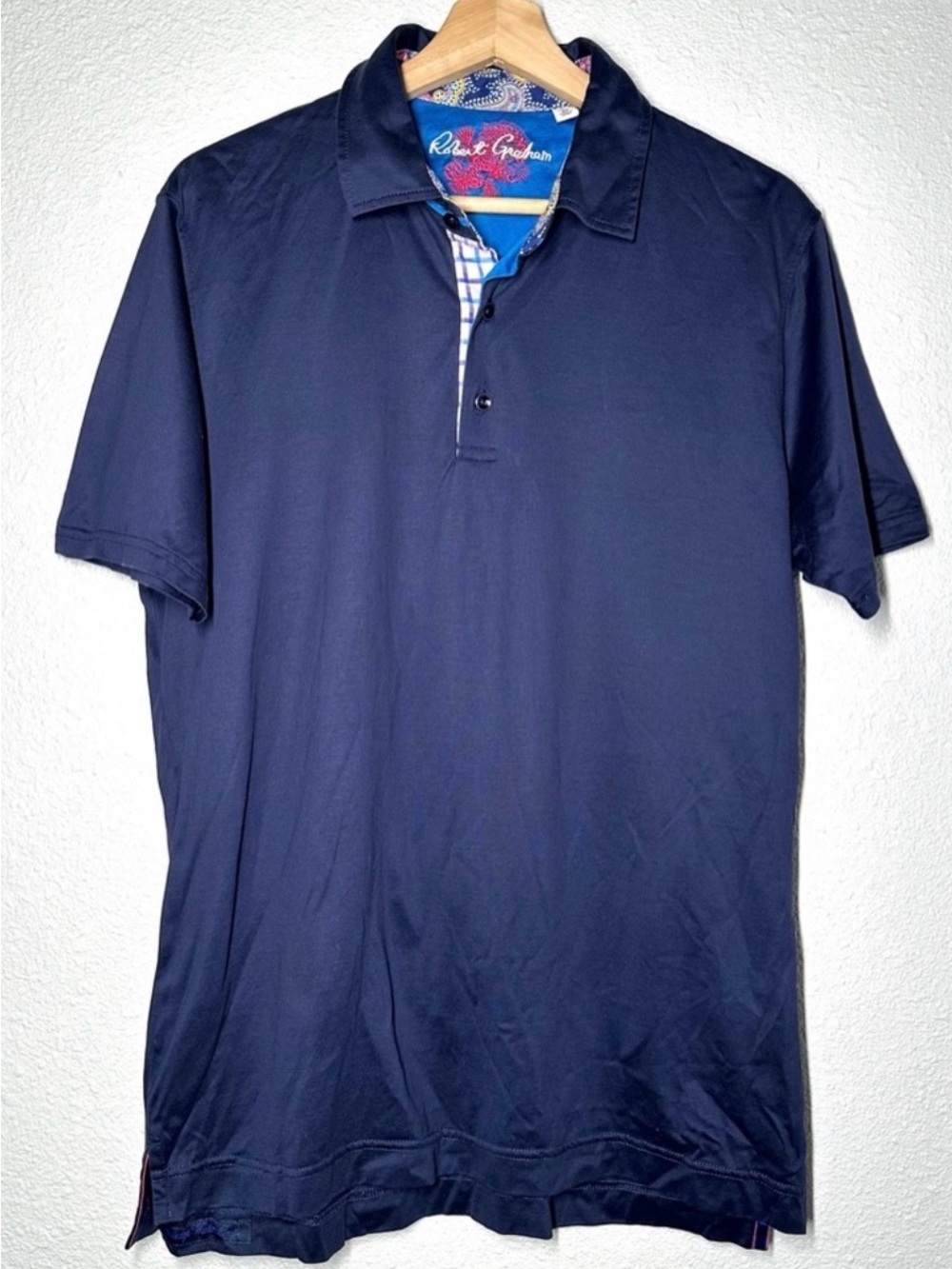 Robert Graham Men’s  Classic Fit Polo Short Sleeve Blue Collar Detail Size M